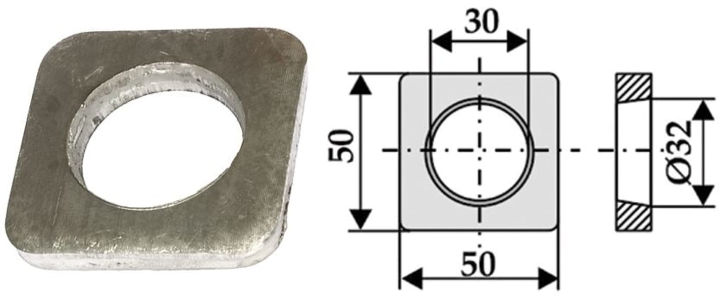 Industriehof® Vorschweißplatte gerade, Bohrung 30 mm; 32 mm, L x B 50 x 50 mm, für Frontlader, Silozinken, Futtermischermesser, 18100-1