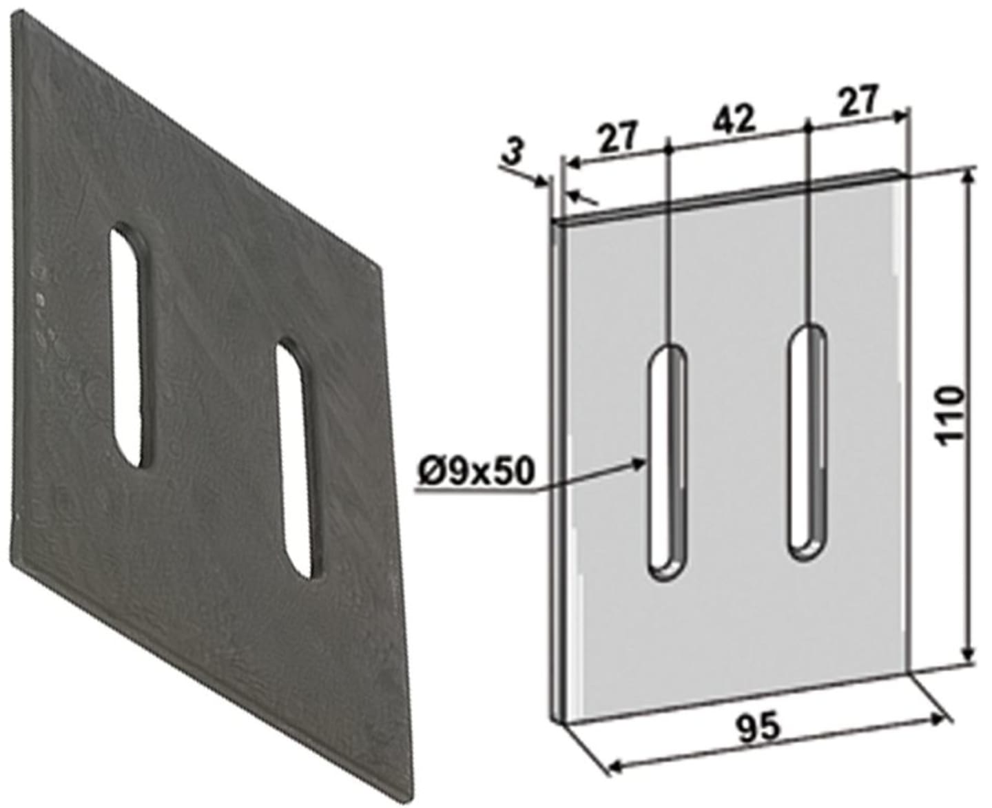 Industriehof® Abstreifer 110 x 95 x 3 mm, Bohrung 50 x 9 mm für Maschio Packerwalzen, 51-M202L