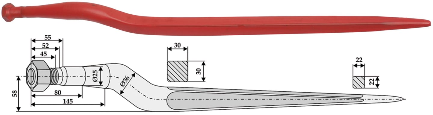 Industriehof® Silozinken 815 mm, M 24 x 1,5 AG, spitz, gekröpft, für Stoll, 18839