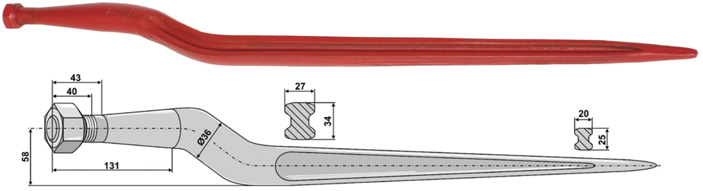 Industriehof® Silozinken 815 mm, M 22 x 1,5 AG, spitz, gekröpft, , für Becker & Hänisch, Bressel & Lade, , 18822