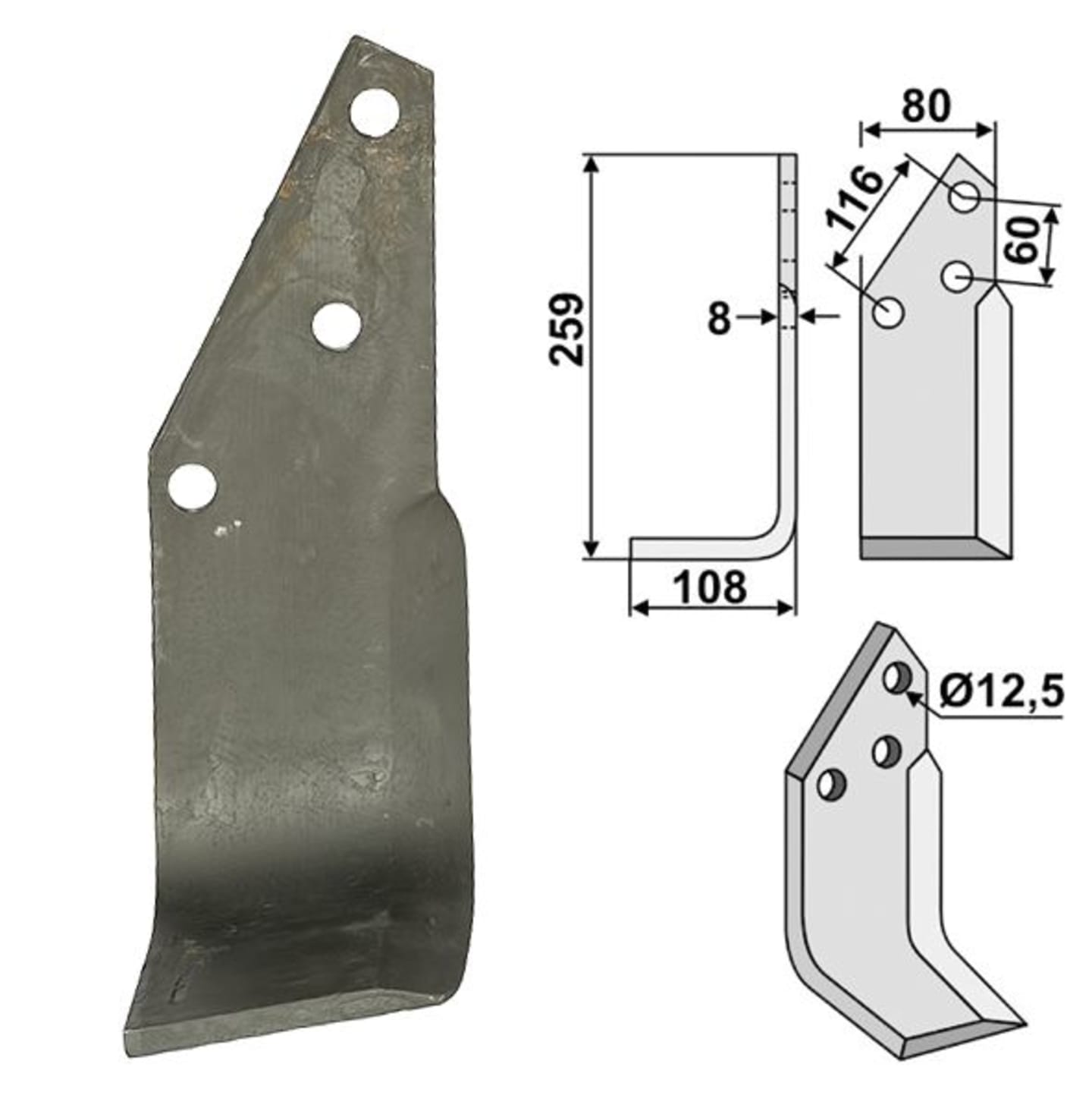 Industriehof® Fräsmesser links/rechts 259 x 80 x 8 mm, Bohrung 12,5 mm, für Pegoraro