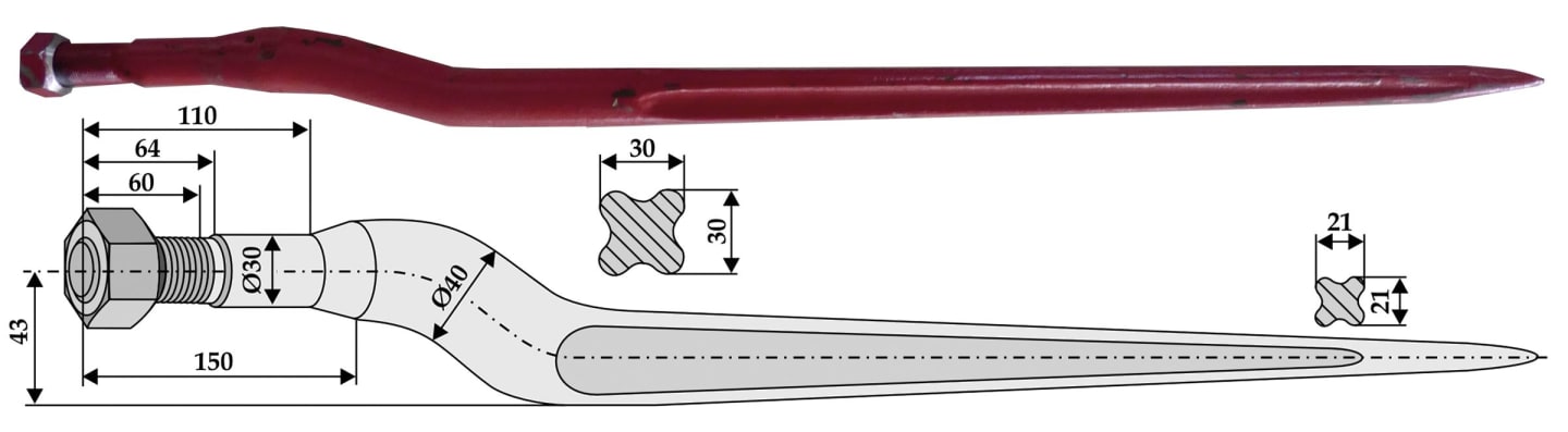 Industriehof® Silozinken 920 mm, M 27 x 1,5 AG, spitz, mit konischer Mutter, für Fella, 18920