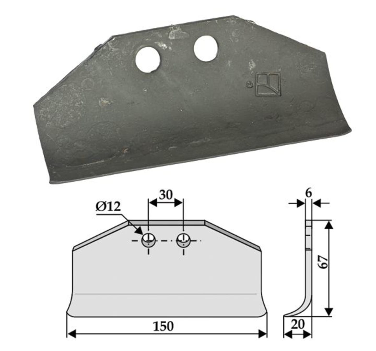 Industriehof® Schlegelmesser 67 x 150 x 6 mm, für Mulcher Humus, 63-HUM-07