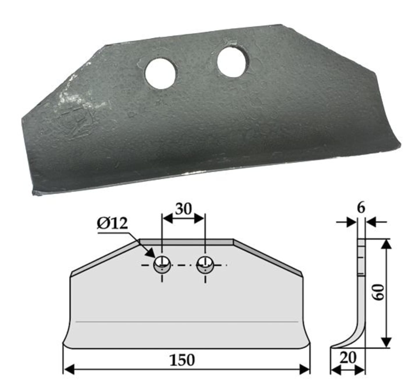 Industriehof® Schlegelmesser 60 x 150 x 6 mm, für Mulcher Humus, 63-HUM-03