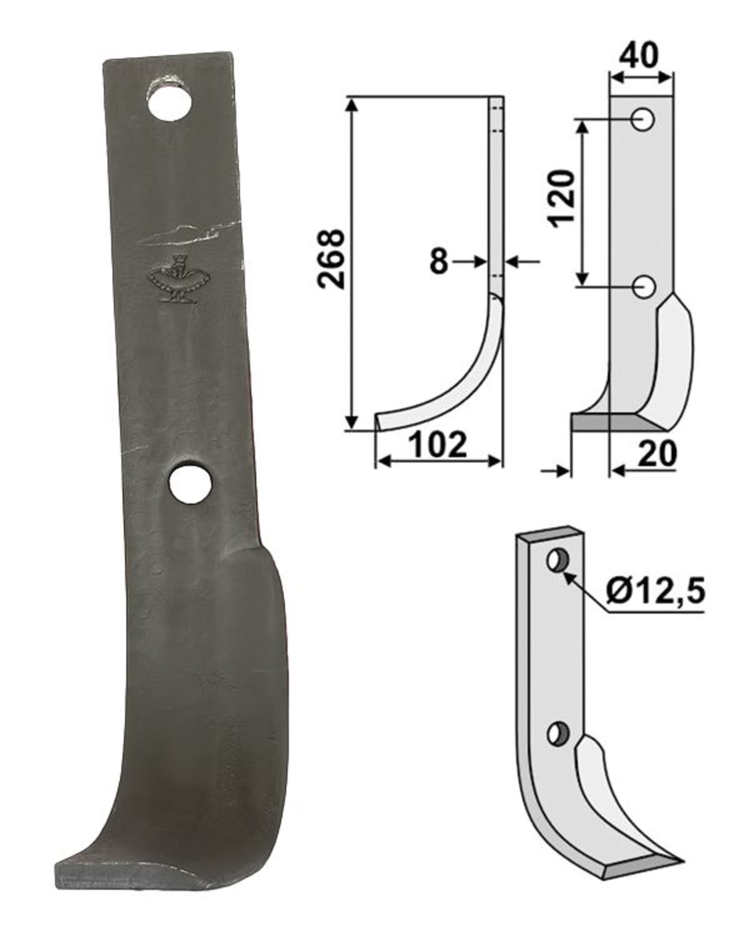 Industriehof® Fräsmesser links/rechts 268 x 40 x 8 mm, Bohrung 12,5 mm, für Krone