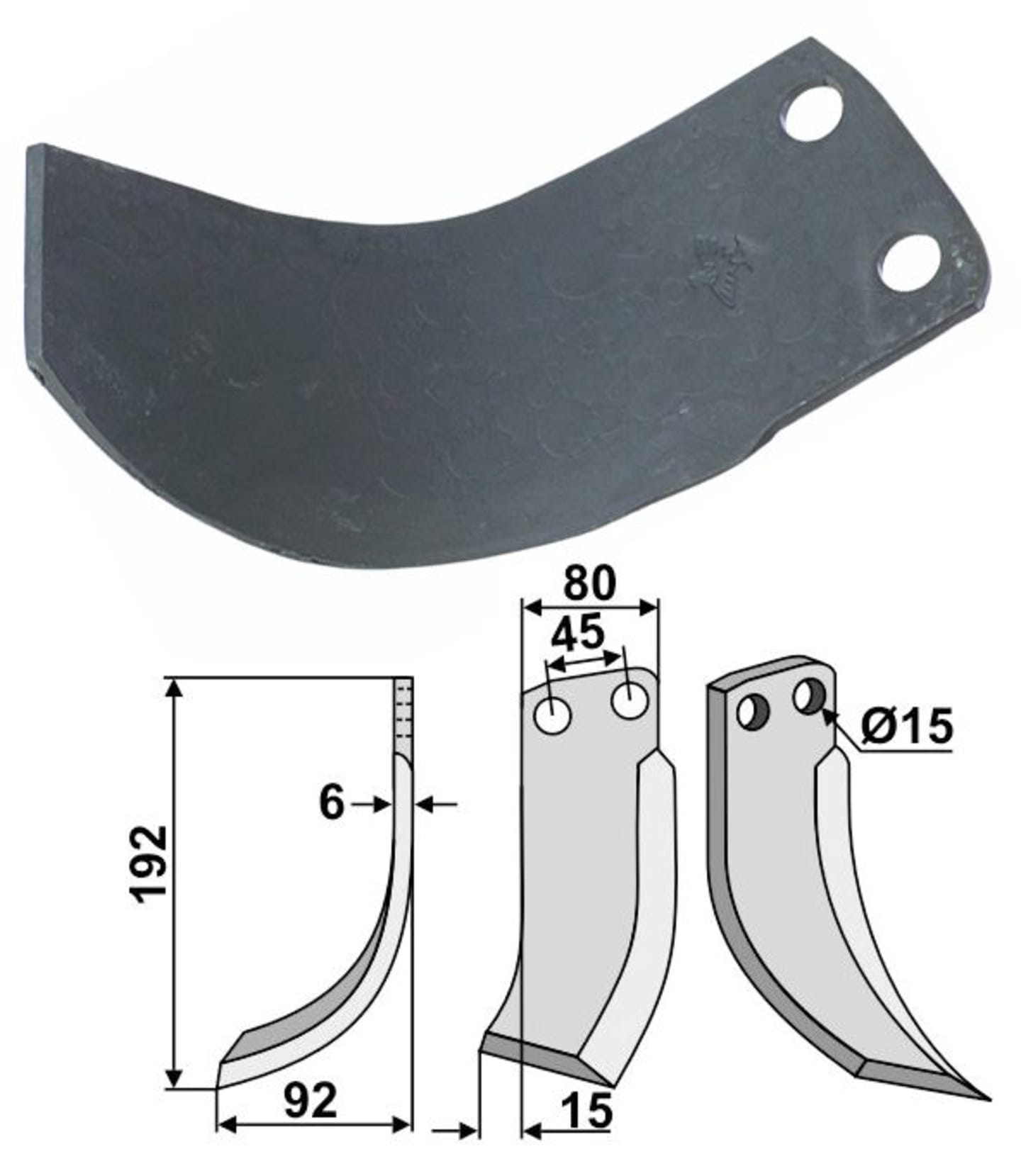 Industriehof® Fräsmesser links/rechts 192 x 80 x 6 mm, Bohrung 15 mm, für Eberhardt