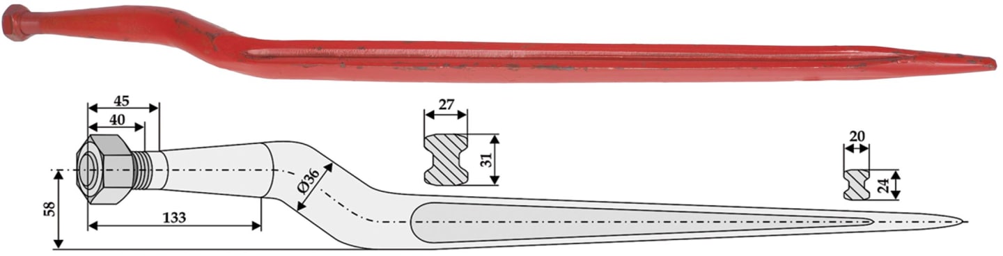 Industriehof® Silozinken 880 mm, M 22 x 1,5 AG, spitz, gekröpft, für Hydrac, 18884