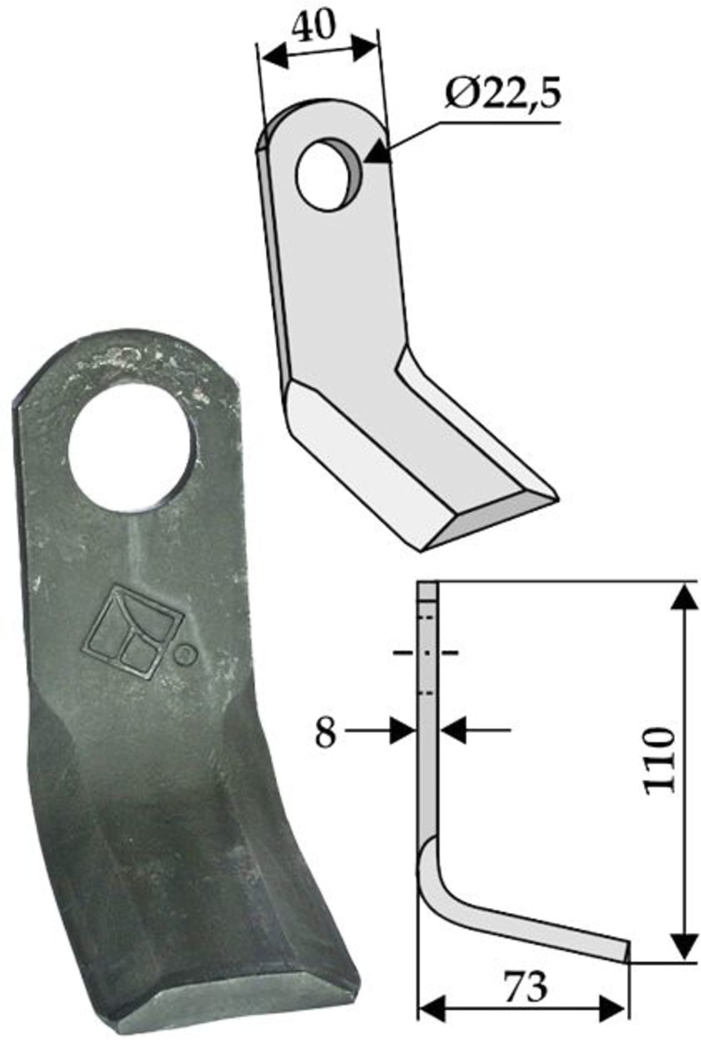 Industriehof® Y-Messer 110 x 40 x 8 mm, Bohrung 22,5 mm, für Mulcher Caroni, Noremat, S.M.A., 63-CLE-01