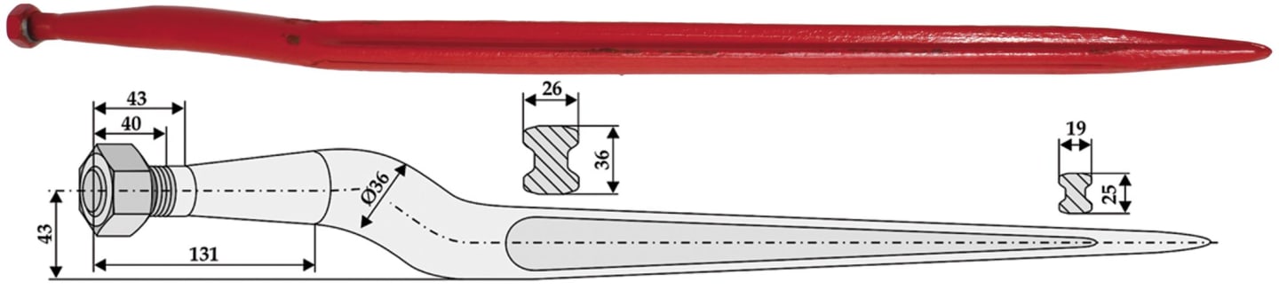 Industriehof® Frontladerzinken 920 mm, M 22 x 1,5 AG, spitz, gekröpft, für Van Lengerich, 18911