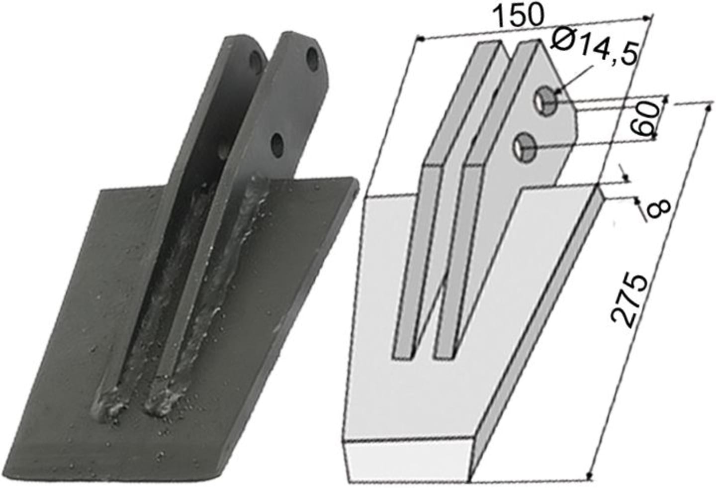 Industriehof® Spaten 275 x 150 x 8 mm, Abstand Bohrungen 60 mm, Bohrung 14,5 mm, für Celli: NX, 631-VAN-29