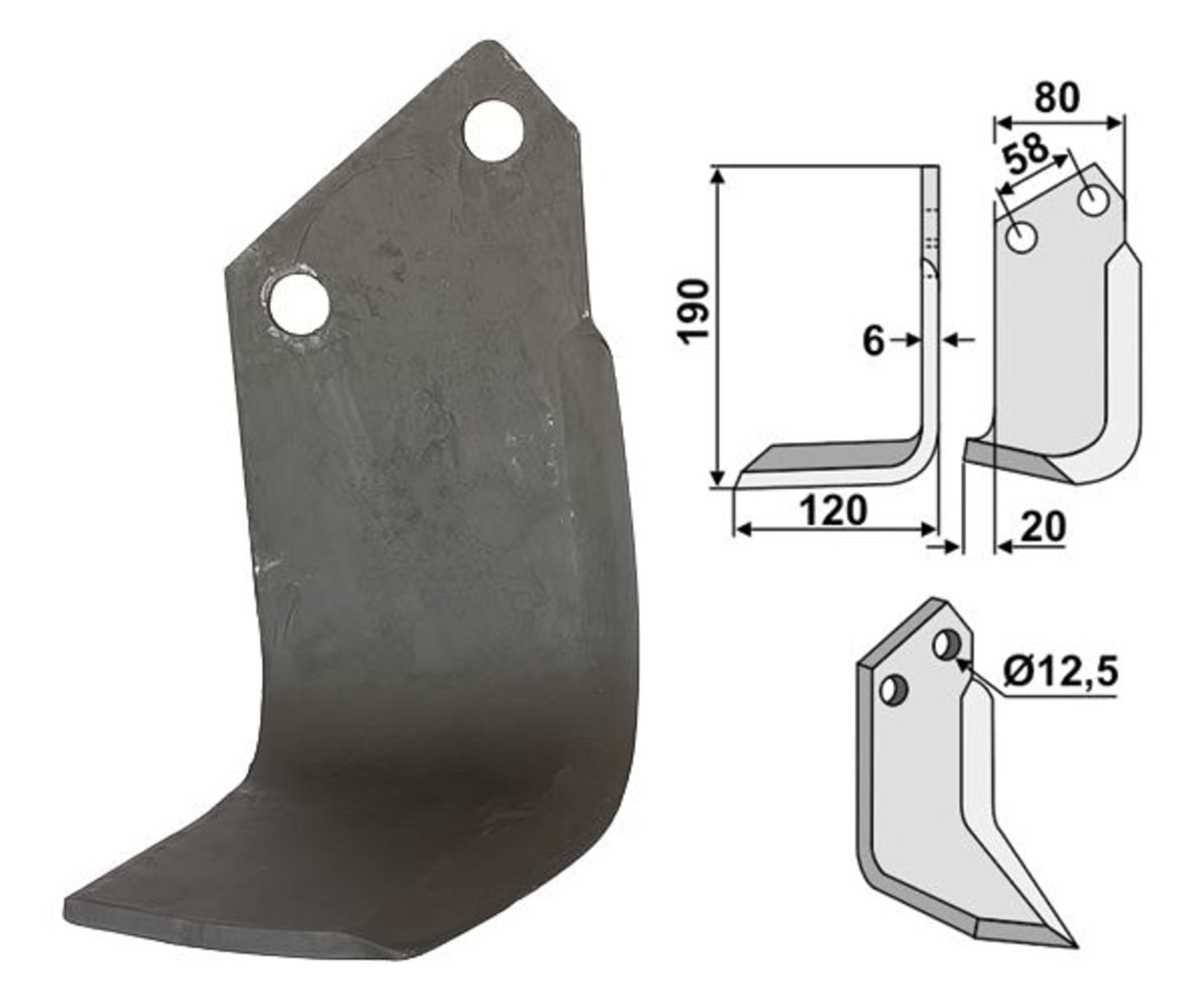 Industriehof® Fräsmesser links/rechts 190 x 80 x 6 mm, Bohrung 12,5 mm, für Sauerburger