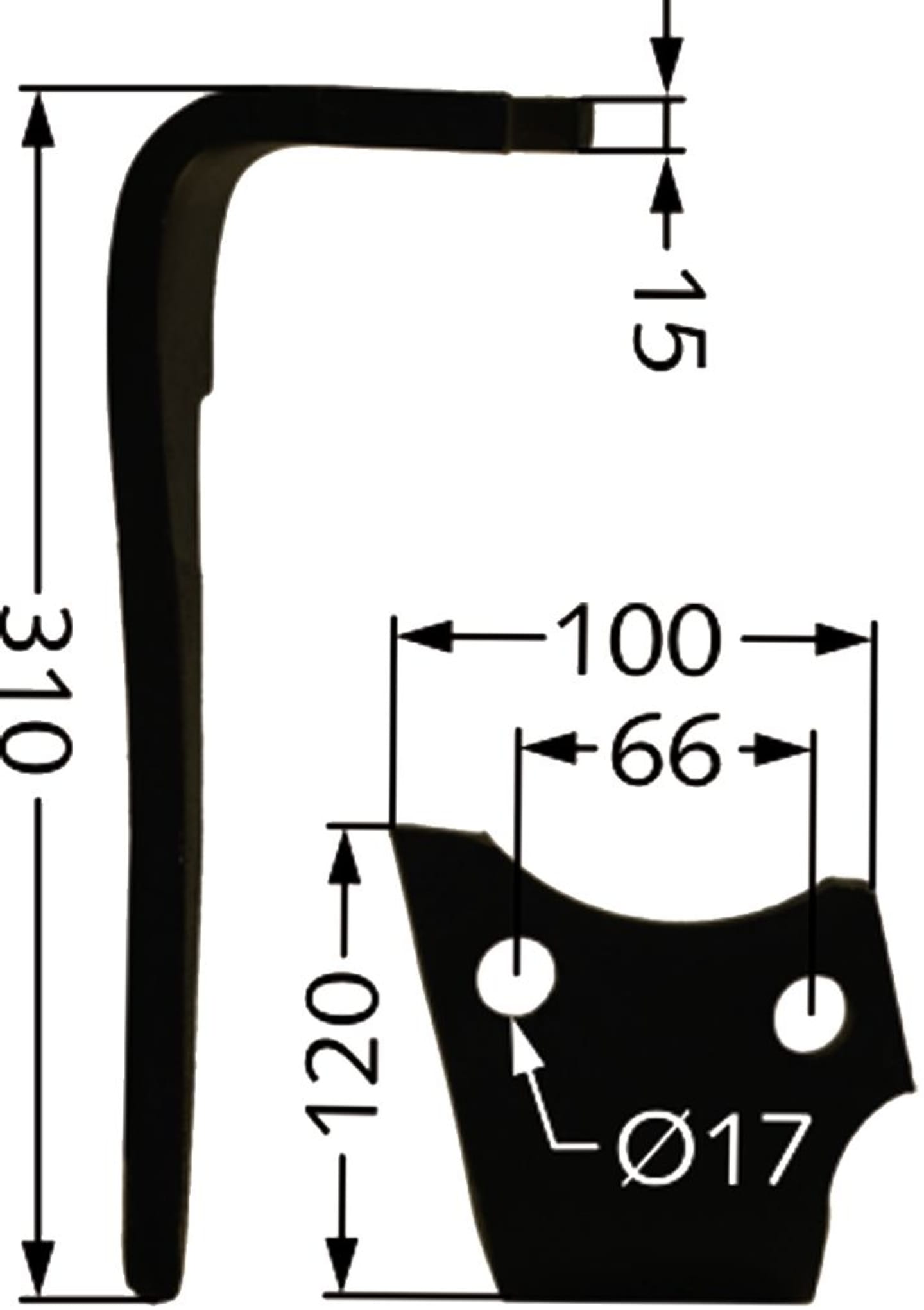 Kreiseleggenzinken "KG-30" 100 x 310 x 15 mm, Bohrung 17 mm, versiegelt, für Kreiselegge Emy-Elenfer, Rabe, Sauerburger