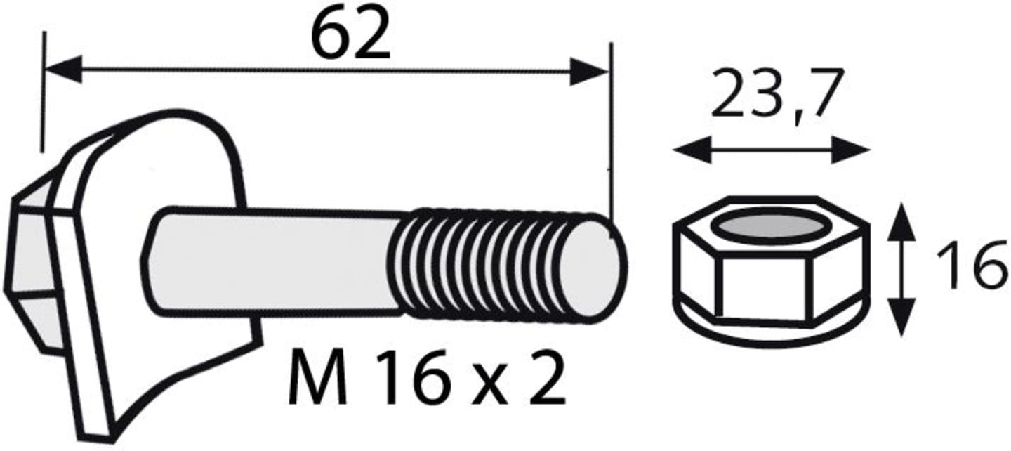 Industriehof® Messerschraube M 16 x 2 x 62 - 10.9 für Mulcher Humus, 63-HUM-95