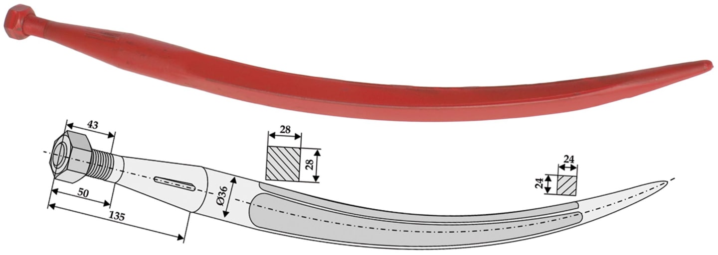 Industriehof® Greiferzinken 680 mm, spitz, gebogen, für Alö, Baas, Trima, 18683