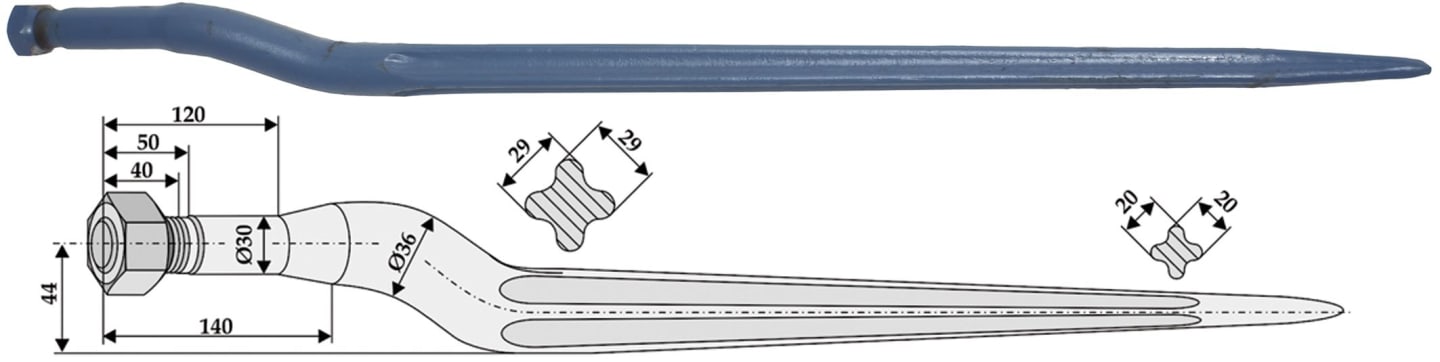 Industriehof® Silozinken 900 mm, M 27 x 1,5 AG, spitz, gekröpft, für Frost, 18906