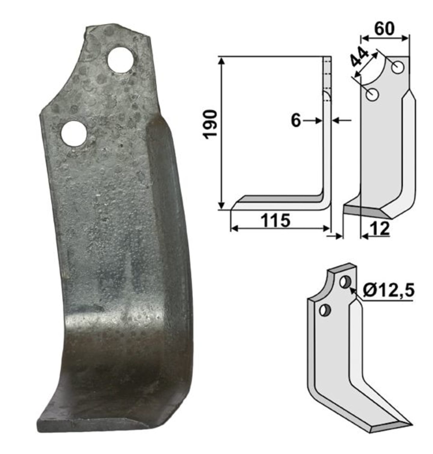 Industriehof® Fräsmesser links/rechts 190 x 60 x 6 mm, Bohrung 12,5 mm, für Maschio