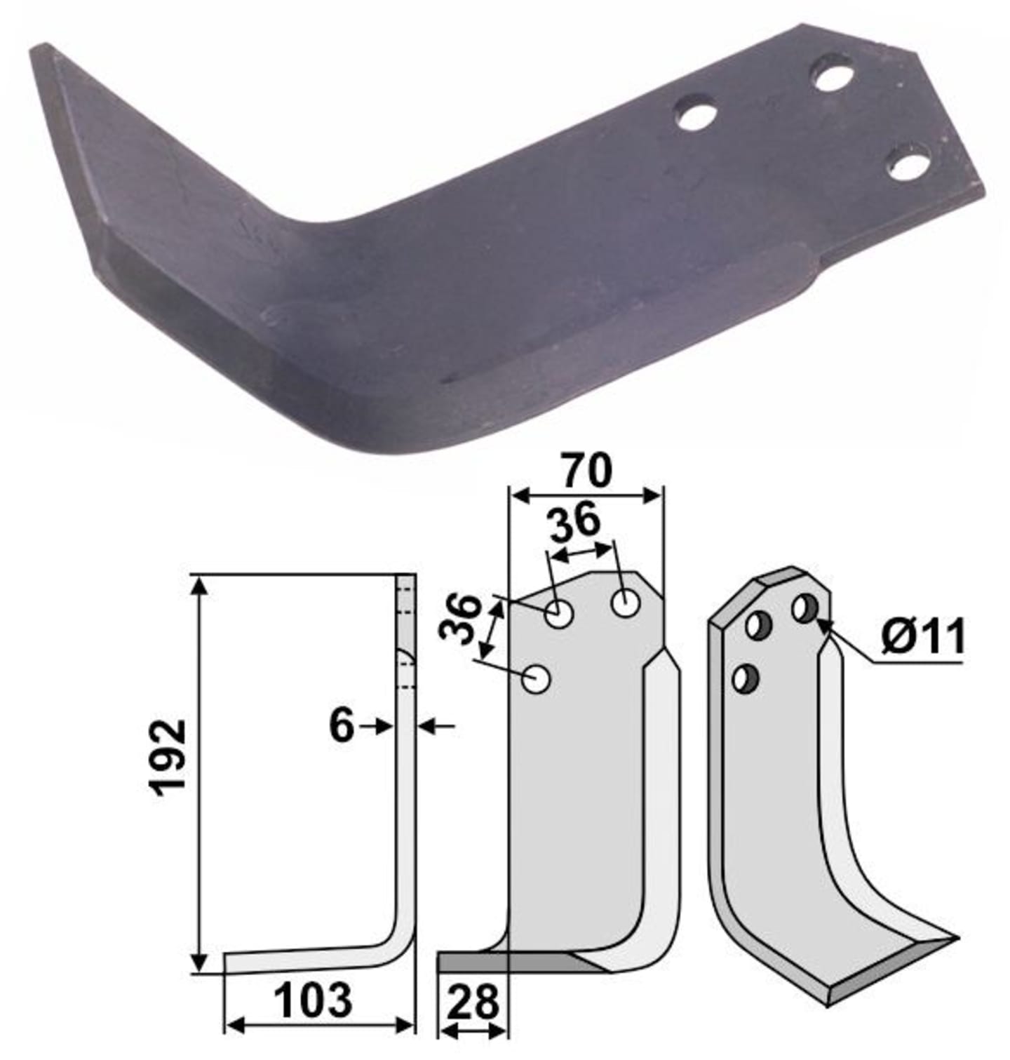 Industriehof® Fräsmesser links/rechts 192 x 103 x 6 mm, Bohrung 11 mm, für Agria