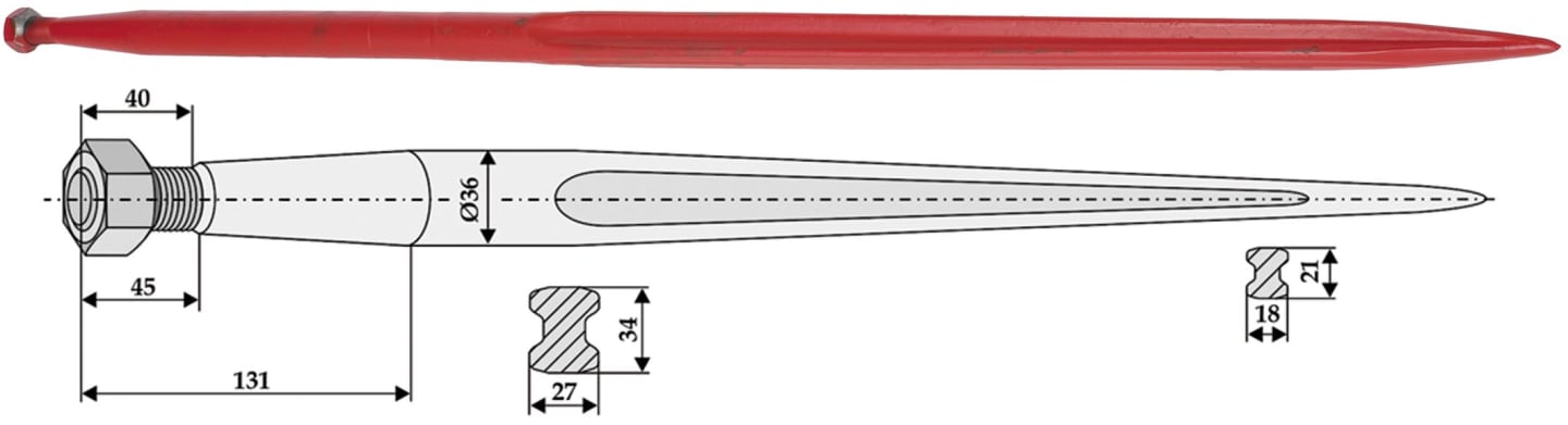 Industriehof® Frontladerzinken 1.400 mm, M 22 x 1,5 AG, spitz, gerade, für Desvoys, 181405