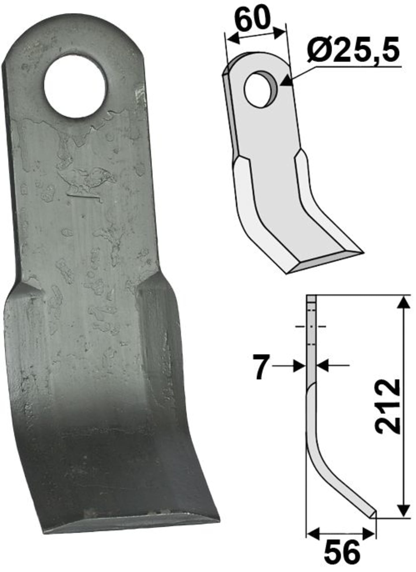 Industriehof® Y-Messer 212 x 60 x 7 mm, Bohrung 25,5 mm, für Mulcher Tierre, 63-TIE-03