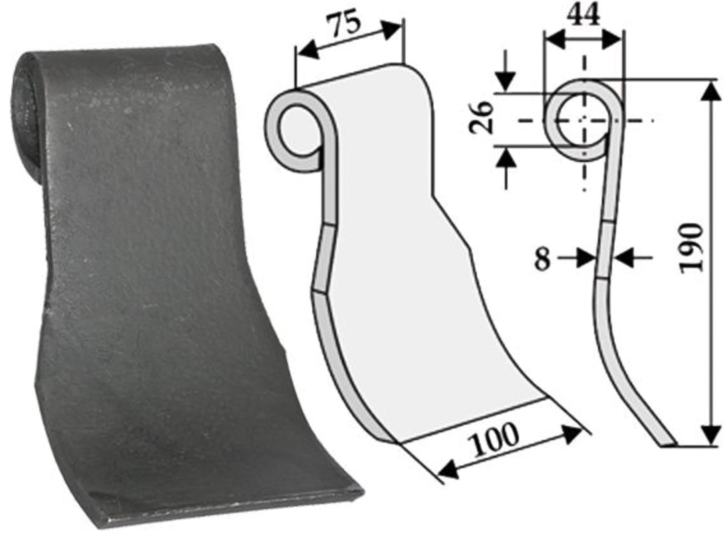 Industriehof® Schlegelmesser 190 x 100 x 8 mm, für Mulcher Becchio & Mandrile, Mörtl, Omarv, Pegoraro, 63-OMA-05