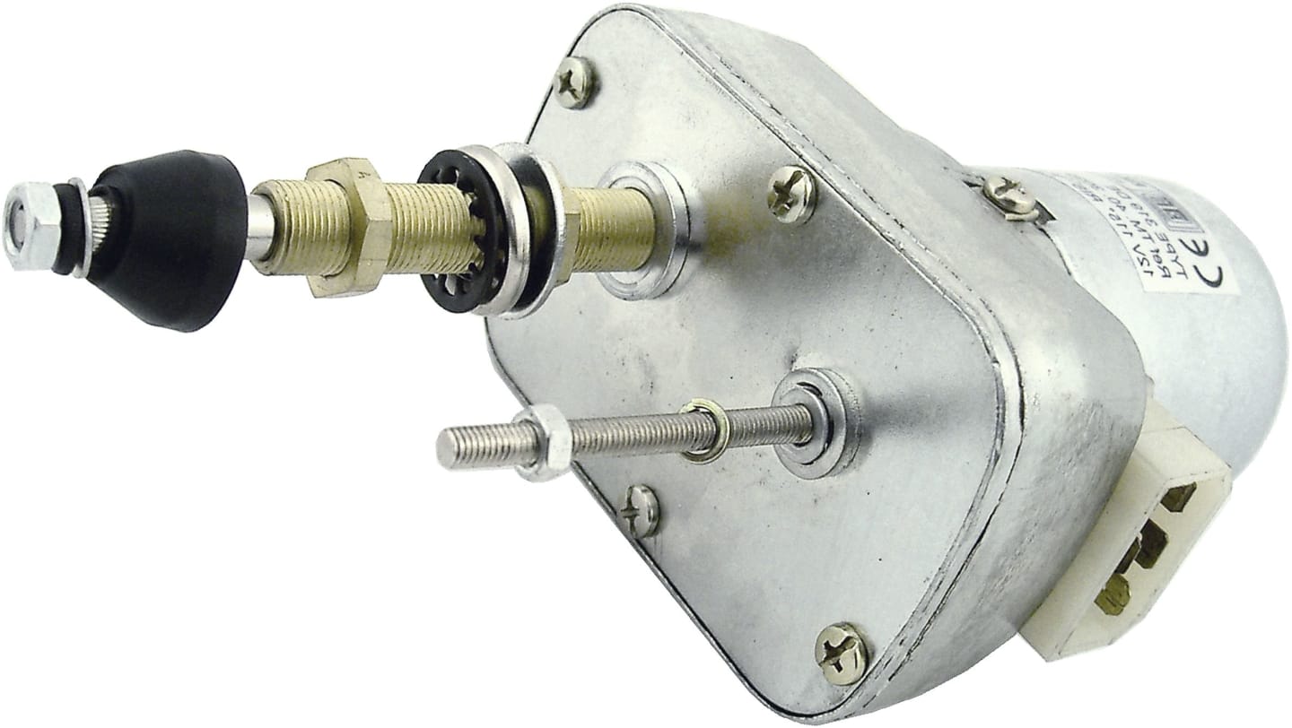 Scheibenwischermotor 12 V, Wischwinkel 115 °, 87 mm, Ø Welle 8 mm x M 6 AG für Mercedes MB-Trac 700 - 1000 feste Front- und Heckscheibe