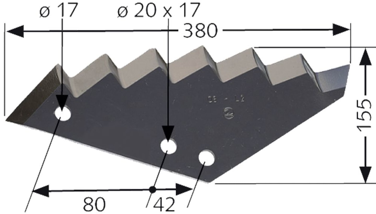 MWS Messer 385 x 160 x 8 mm, für Mischwagen Kuhn, 30-0380-66-01-2