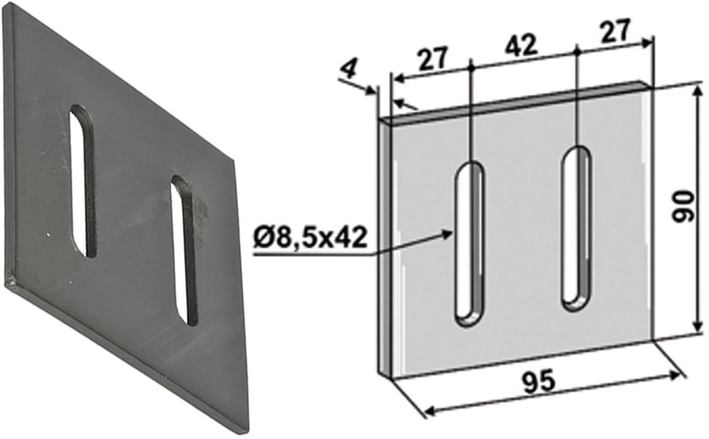 Industriehof® Abstreifer 90 x 95 x 4 mm, Bohrung 42 x 8,5 mm für Maschio Packerwalzen, 51-M202