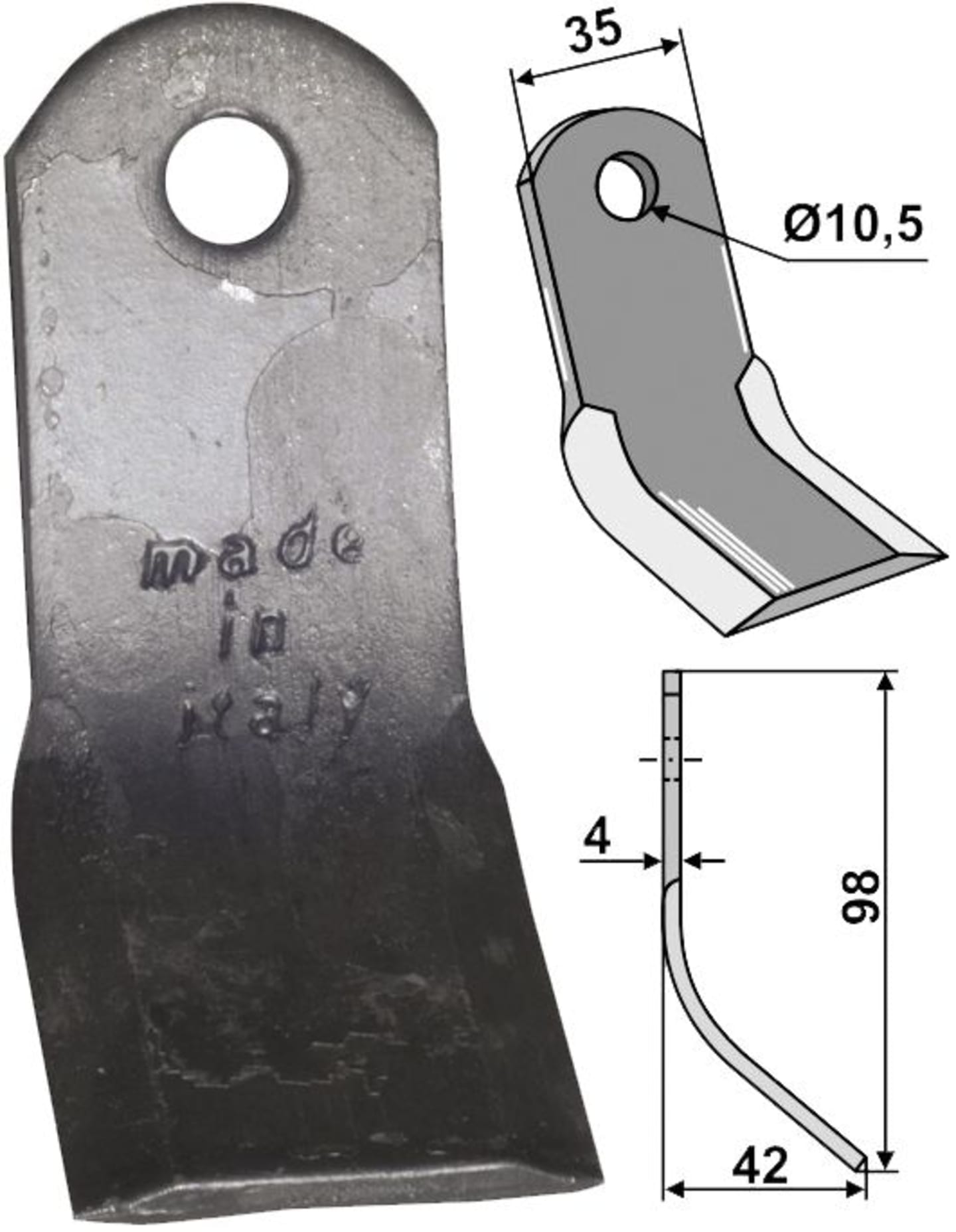 Industriehof® Y-Messer 98 x 35 x 4 mm, Bohrung 10,5 mm, für Mulcher Müthing, Zappator, 63-ZAP-12