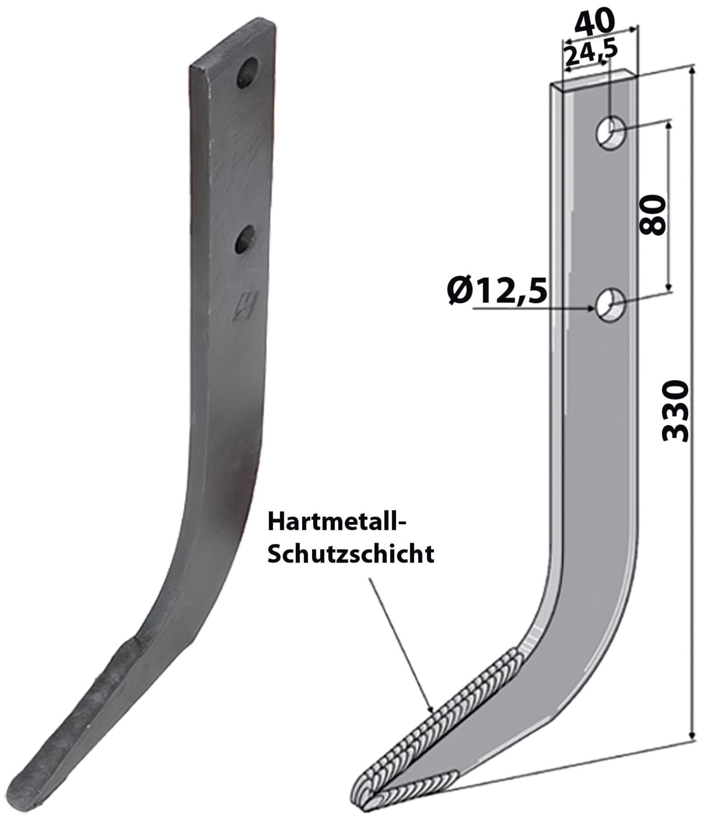Industriehof® Fräshaken 330 x 40 x 10 mm mit Hartmetall-Schutzschicht für Struik Reihenfräse, RUS-03