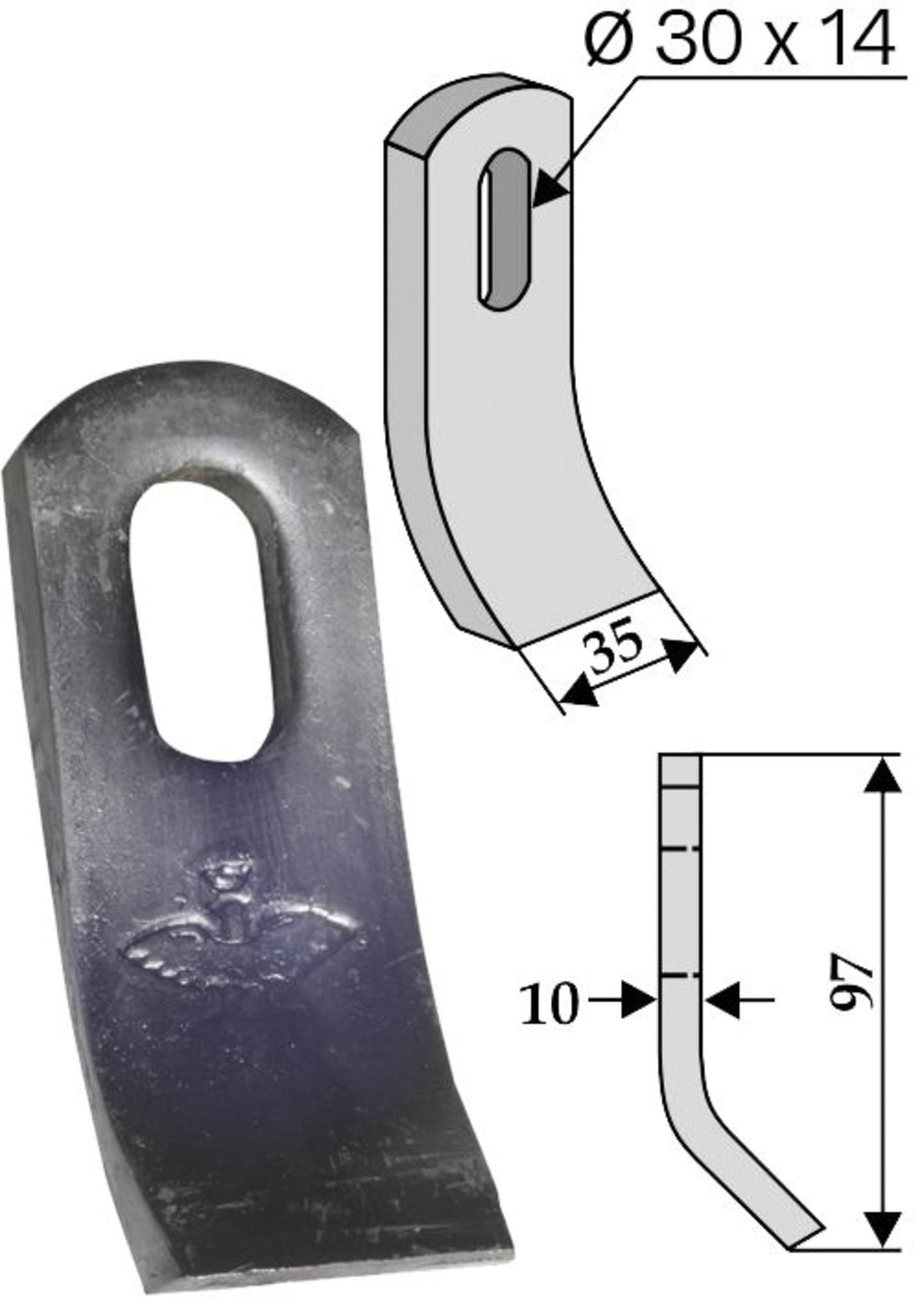 Industriehof® Schlegelmesser 97 x 35 x 10 mm, für Mulcher Votex, Zappator, 63-ZAP-29