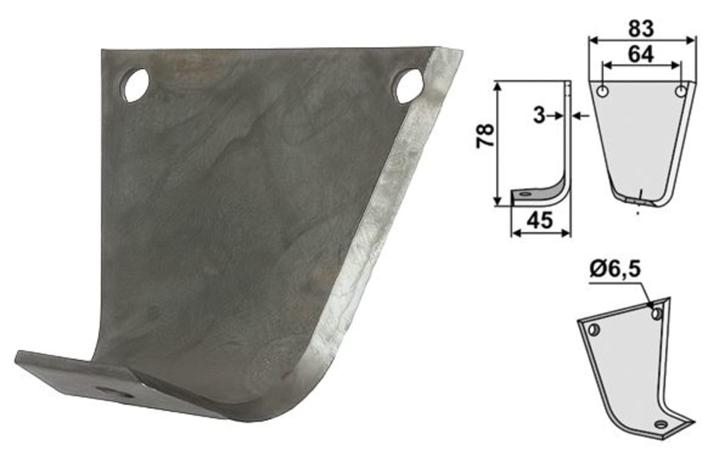 Industriehof® Fräsmesser links/rechts 78 x 83 x 3 mm, Bohrung 6,5 mm, für Gutbrod