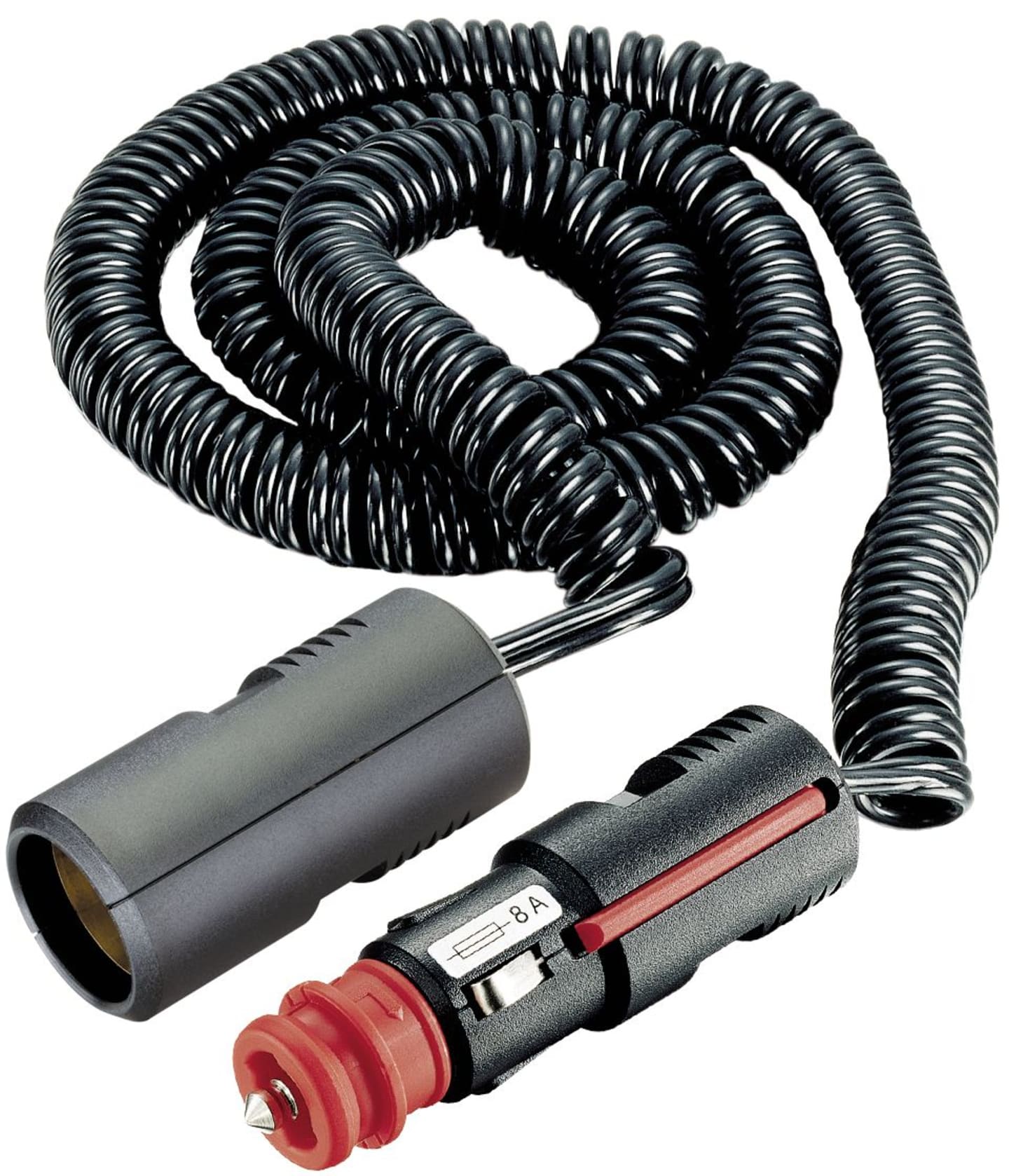 Herth + Buss Steckdose 1-polig, 12 – 24 V 8 A, Kunststoff, mit Sicherung und Wendelleitung, 51 306 001
