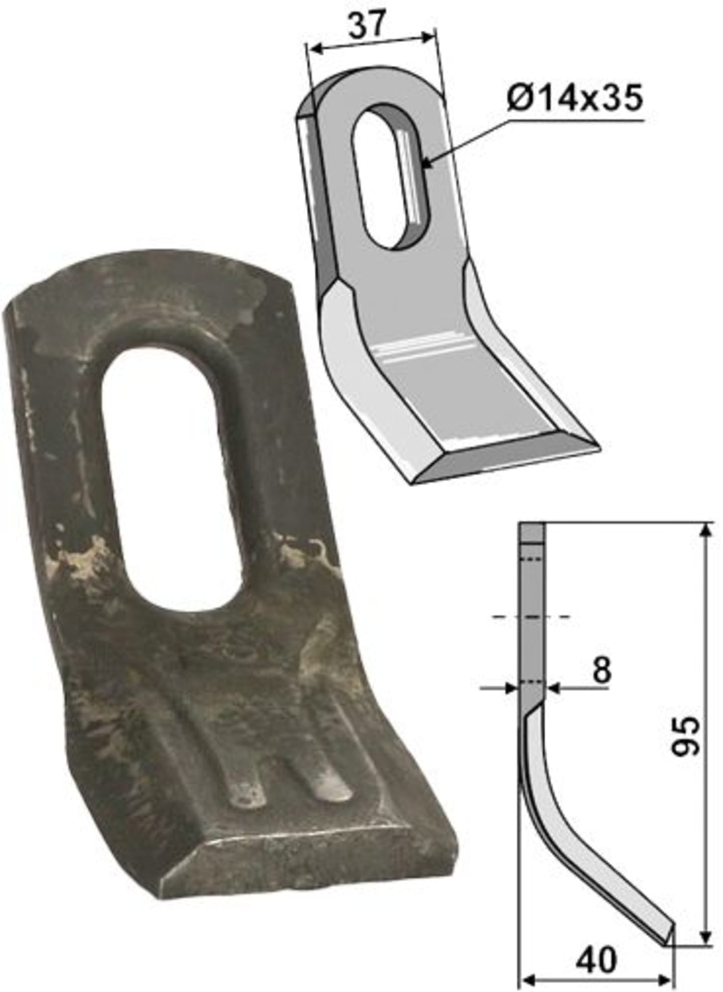 Industriehof® Y-Messer 95 x 37 x 8 mm, Bohrung 35 x 14 mm, für Mulcher Mulag, Rousseau, S.M.A., 63-ROU-51