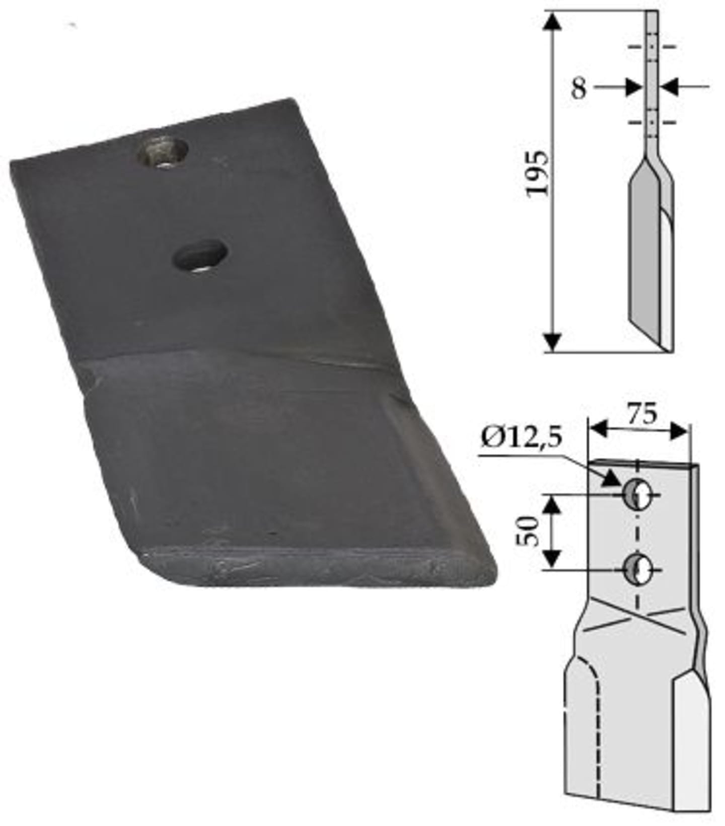 Industriehof® Schlegelmesser links/rechts 195 x 75 x 8 mm, für Mulcher Perfect