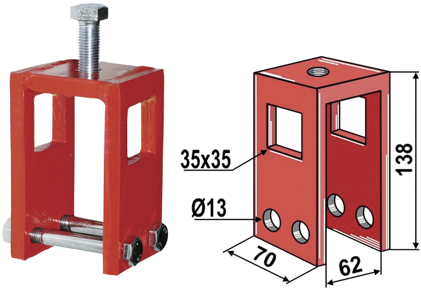 Industriehof® Zinkenhalter 138 x 70 x 62 mm für Spurlockererzinken 32 x 10/32 x 12 mm, Rahmen 60 x 60 mm, universal, 10.6061