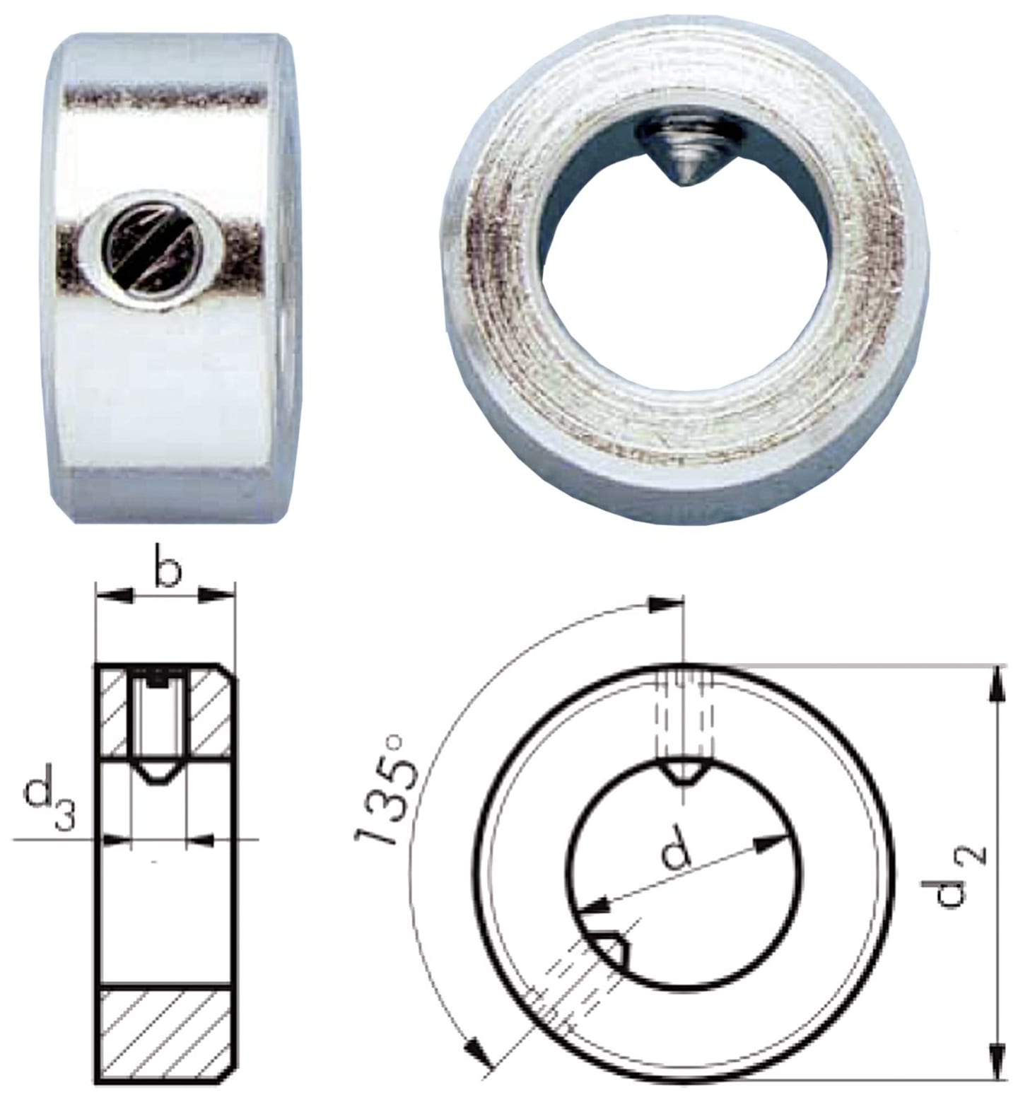 Stellring DIN 705, d1 20 mm, d2 32 mm, Stahl, verzinkt; blau passiviert (A2K), 0425820
