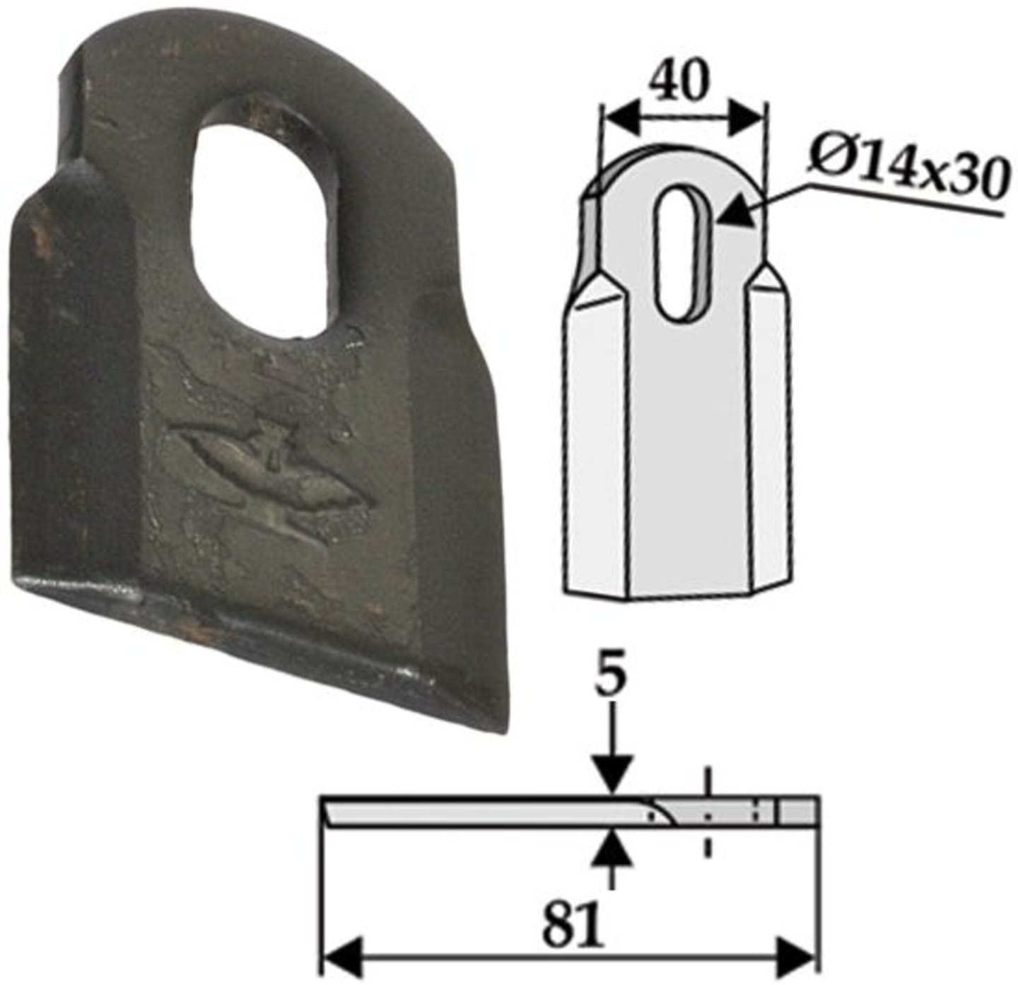 Industriehof® Schlegelmesser 81 x 40 x 5 mm, für Mulcher Agrimaster, Agrotec, Rasant, S.M.A., 63-SM-04