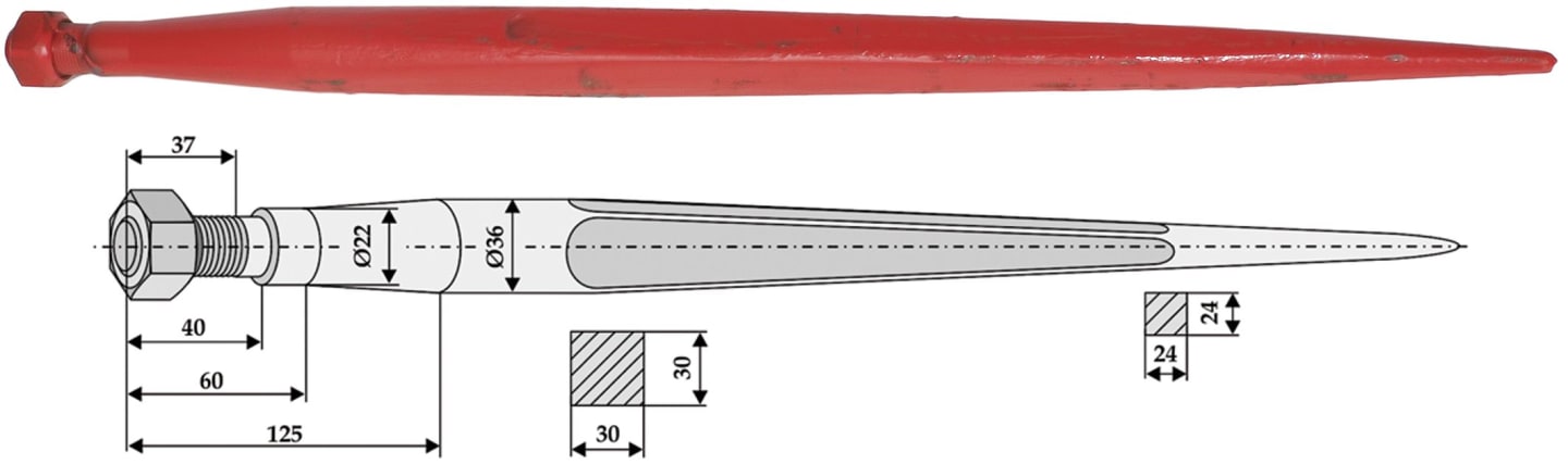 Industriehof® Frontladerzinken 605 mm, M 22 x 1,5 AG, spitz, gerade, für universal, 18605