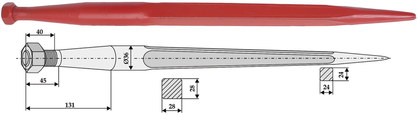 Industriehof® Frontladerzinken 600 mm, M 22 x 1,5 AG, spitz, gerade, für Schäffer, Weidemann, 18609