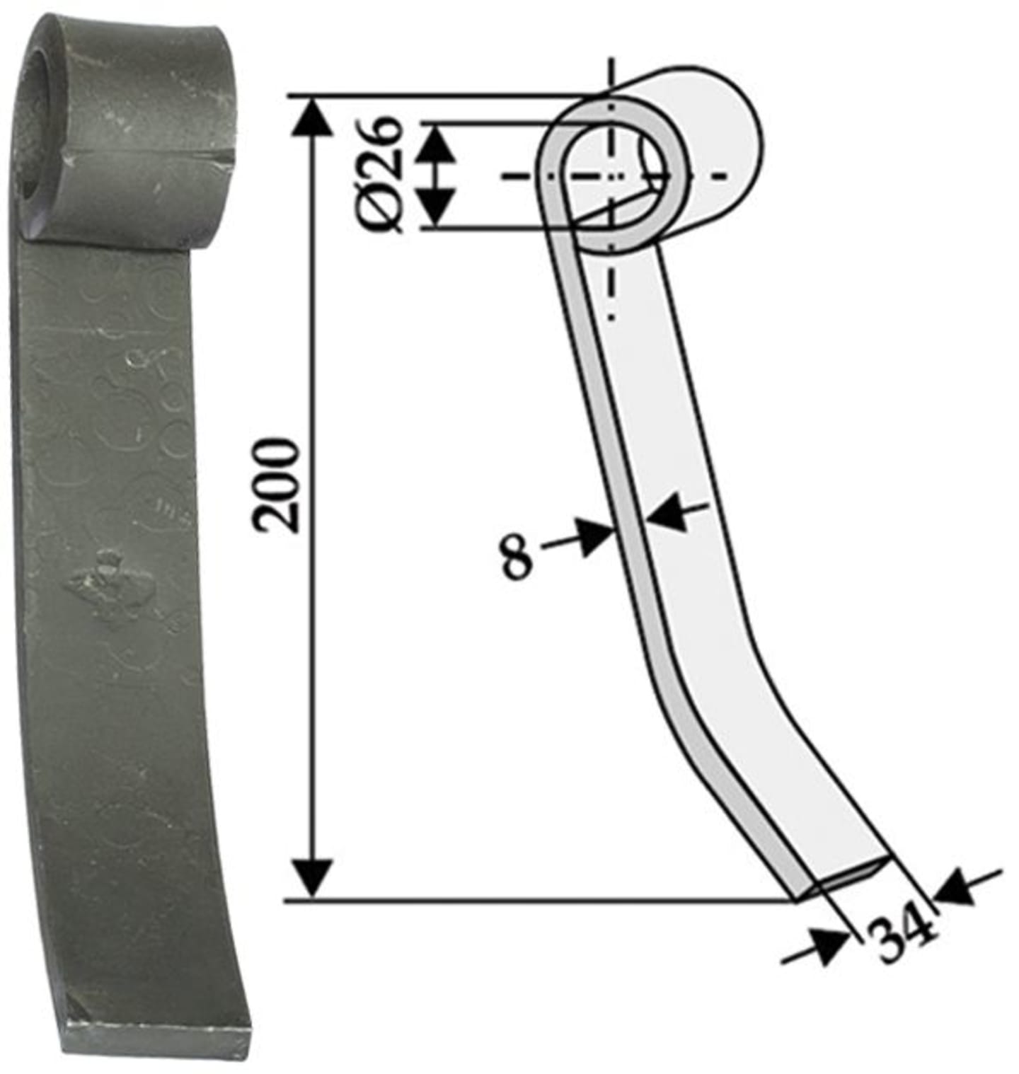 Industriehof® Mittelschlegel 200 x 34 x 8 mm, Bohrung 26 mm für Kuhn, Kverneland (Maletti), Nobili, 63-NOB-18