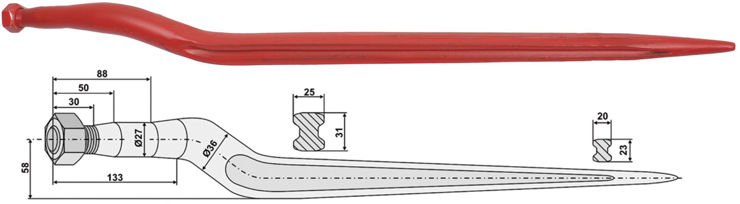 Industriehof® Silozinken 810 mm, M 22 x 1,5 AG, spitz, gekröpft, für Stoll, 18848