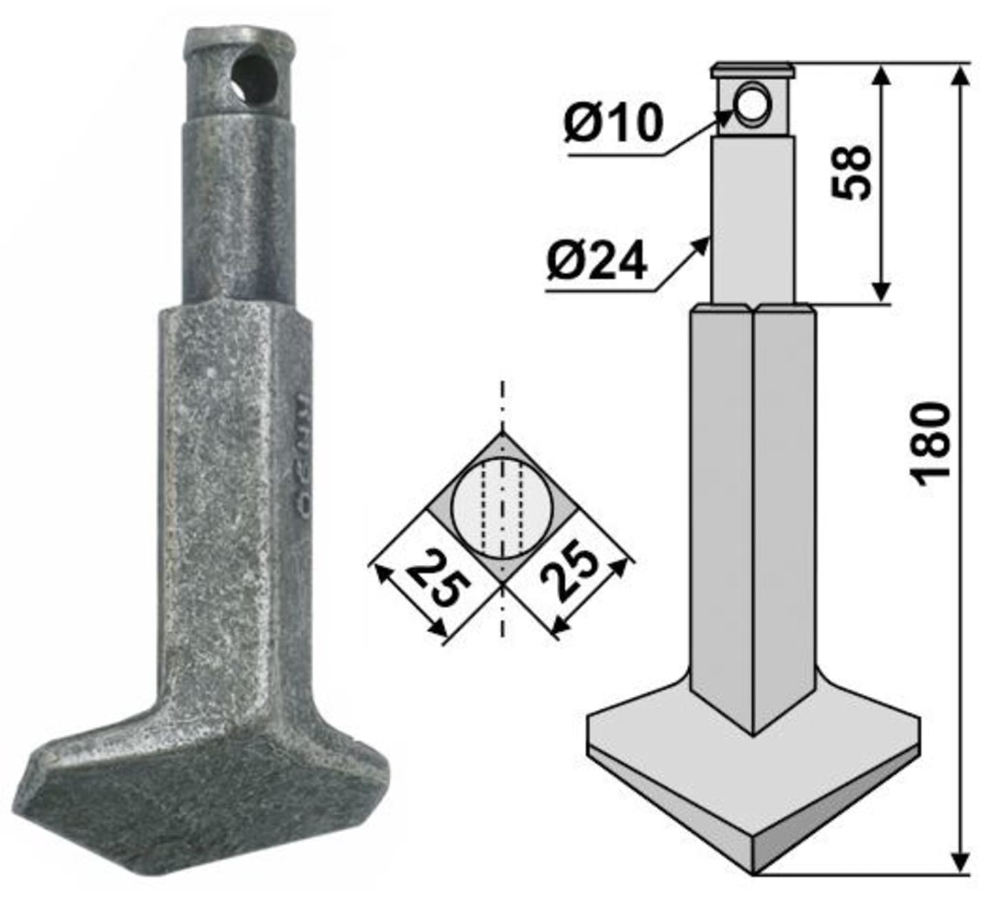 Industriehof® Rotorzinken links/rechts 180 x 25 x 25 mm, Bohrung 10 mm für Rau, RH-90