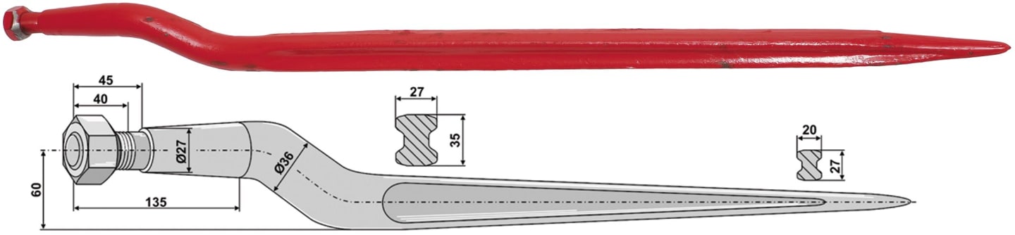 Industriehof® Frontladerzinken 920 mm, M 22 x 1,5 AG, spitz, gekröpft, für Strautmann, 18915