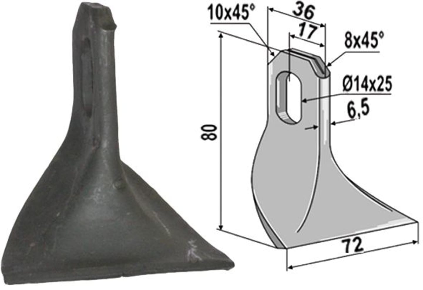 Industriehof® Schlegelmesser 80 x 72 x 6,5 mm, für Mulcher Agrimaster, Fehrenbach, Ferri, Maschio, 63-JDE-01