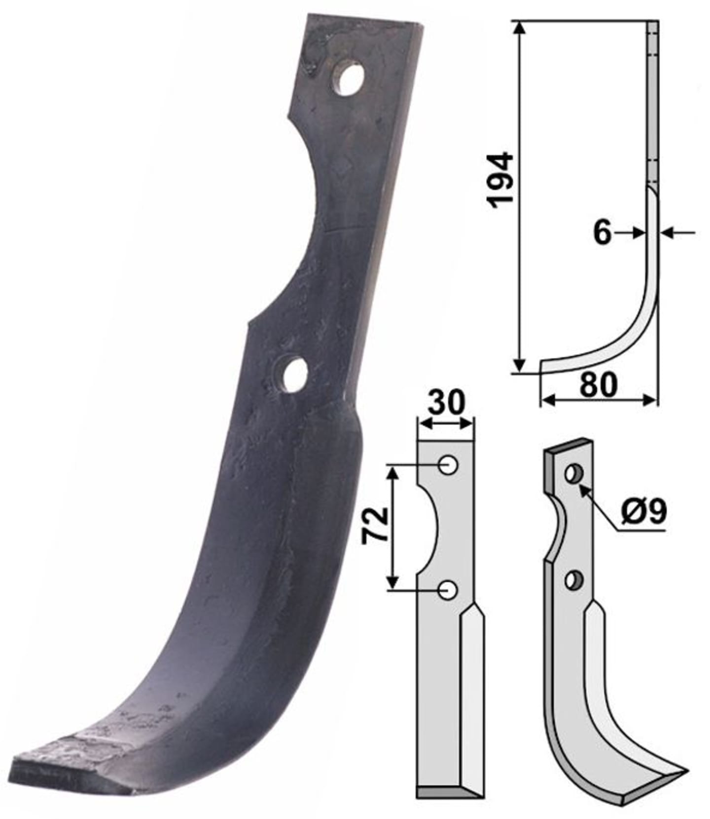 Industriehof® Fräsmesser links/rechts 194 x 30 x 6 mm, Bohrung 9 mm, für Casorzo