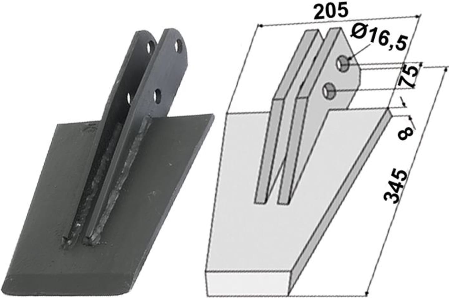 Industriehof® Spaten 345 x 205 x 8 mm, Abstand Bohrungen 75 mm, Bohrung 16,5 mm, für Celli: NZ, 631-VAN-04