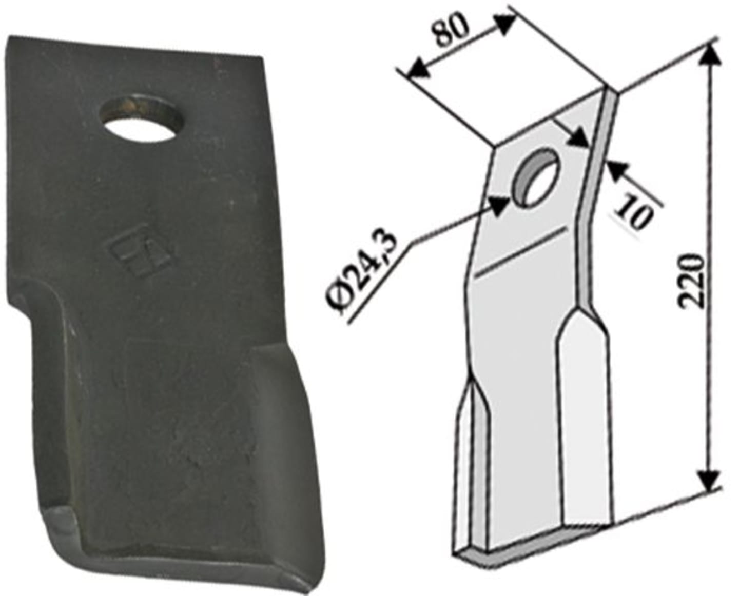 Industriehof® Schlegelmesser links/rechts 220 x 80 x 10 mm, für Mulcher Humus