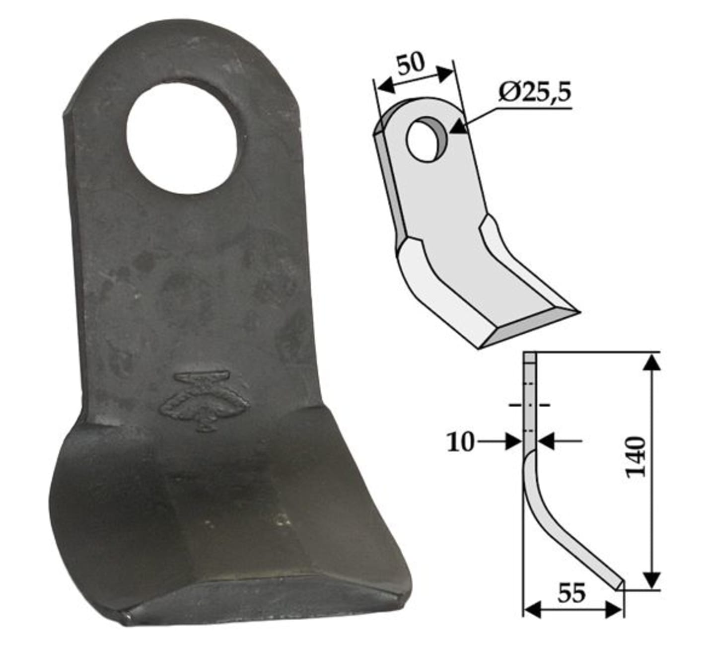 Industriehof® Y-Messer 190 x 75/100 x 8 mm, Bohrung 26 mm, für Mulcher Omarv, 63-OMA-06