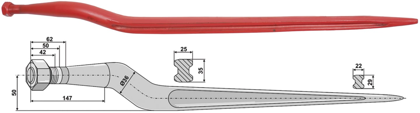 Industriehof® Silozinken 875 mm, M 22 x 1,5 AG, spitz, gekröpft, für Strautmann, Vicon, 18853