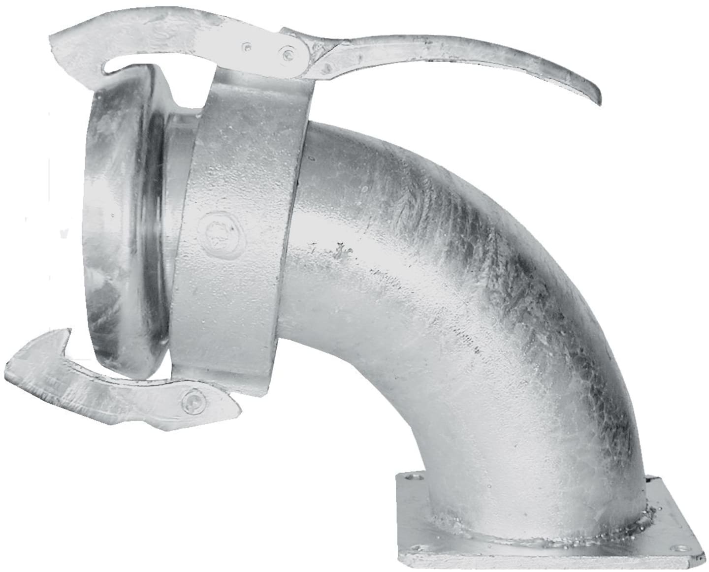 Hücobi Bogen 90 ° mit M-Teil und 4-Eck-Flansch 5–6", Perrot, verzinkt